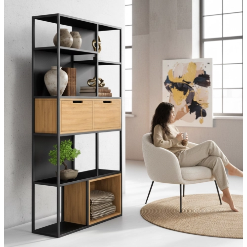 REGAŁ NA KSIĄŻKI METALOWE DREWNO LITE DĄB JESION OLCHA RNK-176